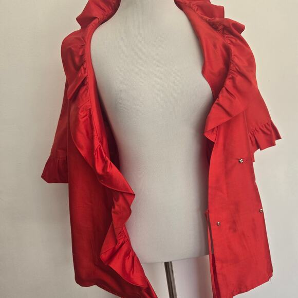Sara Campbell Silk Blouse Red Evening Event Ruffle Collar Holiday Women Large - Picture 8 of 10